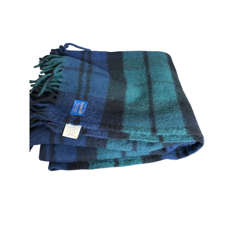 Vintage Pendleton Virgin Wool Throw Blanket Black Watch Tartan